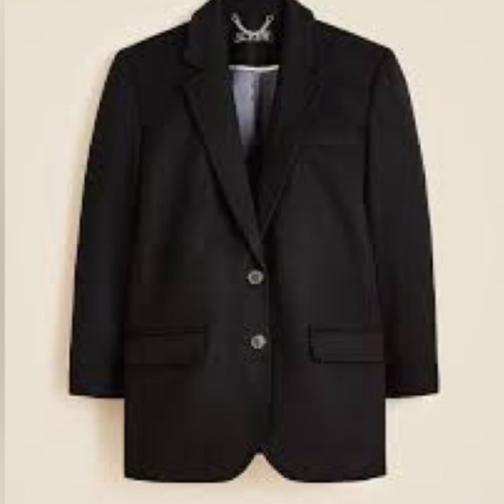 J. Crew black blazer wool coat Italian fabric boxy longline oversized XS new